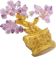 JECOMPRIS Amethyst Crystal Bonsai Tree Unique Feng Shui Decor for Luck Wealth Serene Home Entrance Decoration with Yuanbao Base Elegant Desk Ornament for Women Men