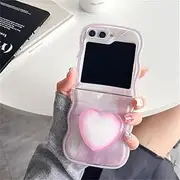 for Z Flip 5 4 3 Case Bracket Love Heart Stand Marble for Samsung Galaxy Z Flip 3 4 5 flip4 Flip5 5G Cute Cover,Pink,for Samsung Galaxy Z Flip5