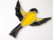 Stained Glass Yellow Goldfinch in Flight Suncatcher
