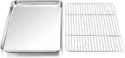 Toaster Oven Pan and Rack Set,P&P CHEF Toaster Oven Tray with Broiler Rack, Rectangle 12.5’’x9.7’’x1’’, Non Toxic & Healthy, Heavy Duty & Rust Free - Dishwasher Safe