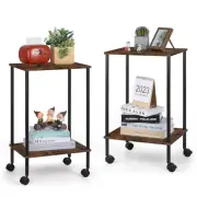 Set of 2 Bedside Tables for Small Spaces Nightstand with Wheels for Living Room