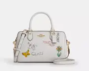 NWT Coach CAK19 Rowan Satchel Crossbody Bag In Chalk Leather with Sketch Print