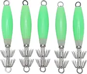 5Pcs Luminous Octopus Hook Glow in The Dark Fishing Lures Jigs Green for Saltwater Fishing