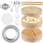 Tessco 59 Pcs 2 Tier 12 Inch Bamboo Steamer Basket Set Including Bamboo Steam...