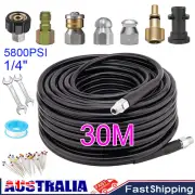 Sewer Jetter Kit Pressure Washer 30M Drain Cleaner Jet Pipe 1/4 Connect 5 Nozzle