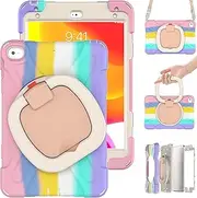 Case for iPad Mini 4/5,Rugged Heavy Duty Shockproof Rotatable Kickstand Protective Cover,Colorful Powder