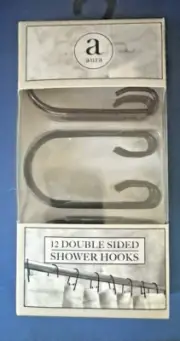 Aura Black Metal - Double Sided Shower Hooks - Set of 12 - NEW in Box - EZ Glide