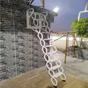 White Wall Mounted Folding Extension Ladder Loft Stairs 660 lbs 14 Steps