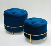 Circular storage ottomans set of 2 navy velvet