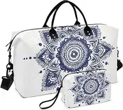 [ZRYSMY] Duffel Bag for Traveling, Blue Mandala Floral Travel Bag Gym Bag, with Multiple Interior Pockets Shoulder Weekender Bag for Women Men with Toiletry Bag 20.5L x 1.9W x 13.8H, Multi-Colored, one