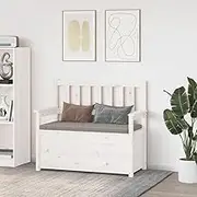 Classic Entryway Bench with Storage, White 112.5x51.5x96.5 cm, Solid Pine Wood, with Backrest & Armrests, Ideal for Indoor Living, Dining, or Entry Spaces