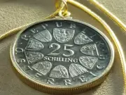 Rare 1965 Silver Austrian Shield coin Pendant on a 24" 18KGF Snake Chain 32mm