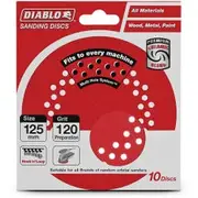 DIABLO 125mm 120-Grit Multi-Hole Hook & Loop Sanding Disc - 10 Piece