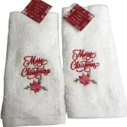 Avanti Merry Christmas Fingertip Towels Poinsettia Embroidered Guest Set of 2