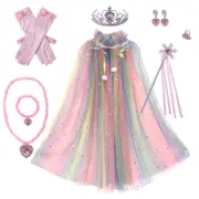 Seven Colorl Frozen Princess Set Hand Necklace Crown Sequin Cloak Veil Perfect Dress Up