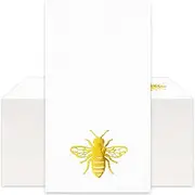 JarThenaAMCS 50Pcs Bee Guest Napkins Gold Foil Bumble Bee Disposable Napkin Paper Dinner Hand Napkin for Spring Summer Party Supplies