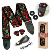 Guitar Strap Woven Adjustable W/free Bonus 2 Picks + Strap Locks + Str