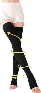 TOFLY Thigh High Compression Stocking for Women & Men (Pair), Open Toe, Opaque, Firm Support 15-20mmHg Graduated Compression with Silicone Band, Varicose Veins, Swelling, Edema, DVT Black 3XL