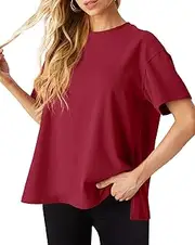 [GRECERELLE] Womens Summer T Shirts Cotton Oversized Drop Shoulder Half Sleeve Casual Crew Neck Ladies Tops with Slit Hem for Baggy Fashion