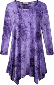 [LARACE] Women's Plus Size 3/4 Sleeve Tunic Tops Loose Basic Shirt