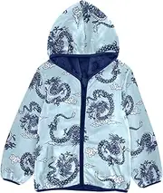 [GuoChe] Sherpa Fleece Girls Chinese Dragons Oriental Style Blue Toddler Warm Outerwear Navy Blue Zip Hooded Sweatshirt 3T