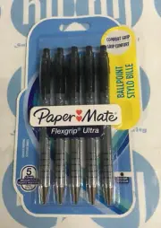 5 PACK PAPERMATE FLEXGRIP ULTRA RETRACTABLE BALL PENS 1.0mm PAPER MATE - BLACK