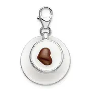 Sterling Silver Amore La Vita Rhodium-Plated Polished 3-D Enameled Cappuccino Charm With Fancy Lobster Clasp