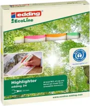Edding 24 Ecoline Highlighter Pen Chisel Tip 2-5Mm Line Assorted Colours Pack 4