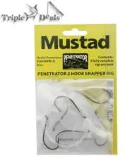 1 x Packet of 3 Mustad Penetrator Snapper Rigs - 2 Hook Pre-Tied Snelled Rigs