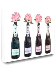 Stupell Black Pink Purple and Blue Champagne Bottles with Peonies