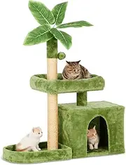 TSCOMON 31.5'' Tree Tower for Indoor Cats With Green Leaves, Cozy Plush House, Condo, Scratching Posts, Hang Ball & Leaf Shape Design, Pet Furniture (CT06)