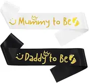 [Tofwaol] Baby Shower Sash for Mummy and Daddy To Be Sash for 2 New Parents Gifts for Couples Baby Shower Party Gifts for Women Men Gender Reveal Gifts for Parents To Be Gender Reveal Party Decorations, Black