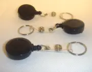#3 Three BLACK Retractable ID Key Card Badge Reels with Belt Clip & 1" Key Ring