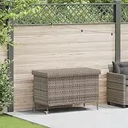 Garden Storage Box, Outdoor Deck Container with Wheels, Weatherproof Poly Rattan Cushion Chest for Patio & Pool Accessories
