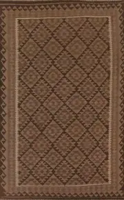 Tribal Geometric 7x10 Reversible Kilim Brown Rug Wool Flatweave Carpet