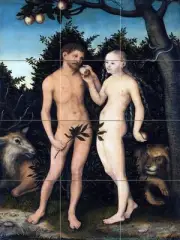 Adam and Eve in paradise Tile Mural Kitchen Bathroom Backsplash Marble Ceramic