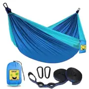 Camping Hammock Double & Single Portable Hammocks Medium Dark Blue & Sky Blue