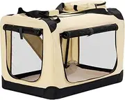 HICC PULE Collapsible Portable Dog Crate, 28 Inch Dog Crate Ideal as Travel Dog Crate for Medium/Small Dogs, 3-Door Soft-Sided Pet Kennel for Indoor & Outdoor, Car Trip, Beige