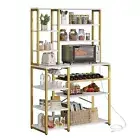 Bakers Rack with Power Outlet 39" Coffee Bar w/Wine Rack Microwave Stand Shelf