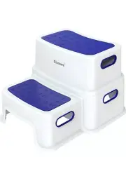 Glamore Toddler 2 or 1 Step Stool White With Abc / 123 Blue Top Platform New