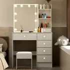 Large Dressing Table with Stool and LED Mirror 6 Drawers Vanity Set Makeup Desk