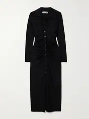 [Self-Portrait] Self-Portrait - Cutout Ruched Stretch-jersey Midi Dress - Black - UK 12 UK 12 Black