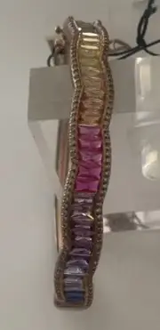 Sterling Silver Bracelet Bangle Rose Gold Multi Color Rainbow SIZE 7 NWT CZ