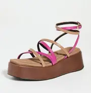 New in Box Rag & Bone Logan Strappy Fuchsia/Brown Platform Leather Sandals