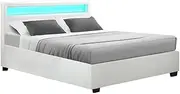 [Artiss] Queen Bed Frame Platform RGB LED Headboard Gas Lift Beds Base with Storage Space Frames Bedroom Room Decor Home Furniture, Upholstered with White PVC Leather + Foam + Wood, Modern Design