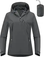 [Outdoor Ventures] Women's Rain Jacket, 10,000 mm, Waterproof, Lightweight, Lined, Packable, Sports Jacket, Functional Jacket, Breathable Bicycle Jacket with Hood