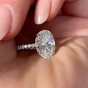 [KUYIUIF] White Gold Plated 4 Carat Brilliant Cut Solitaire Cubic Zirconia CZ Engagement Ring Purpose Statement Anniversary Halo Ring