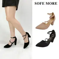 在飛比找momo購物網優惠-【SOFE MORE】台灣製 瑪莉珍鞋 繞帶跟鞋 粗跟細帶高