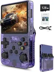 R36s 3.5 Inch Retro Gaming Console, 21000+ Games Retro Handheld Game Console, Video Game Console with Dual Stylem Linux/Garlic Supports & Dual 3D Joysticks -128G -Purple
