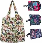 Jindizi Reusable Shopping Bag, 4 Pack Foldable Grocery Bags Washable Shopping Tote Bags Foldable in a Pouch Eco Tote Polyester Shopping Bag for Daily Shopping Fits in Pocket Waterproof & Lightweight,